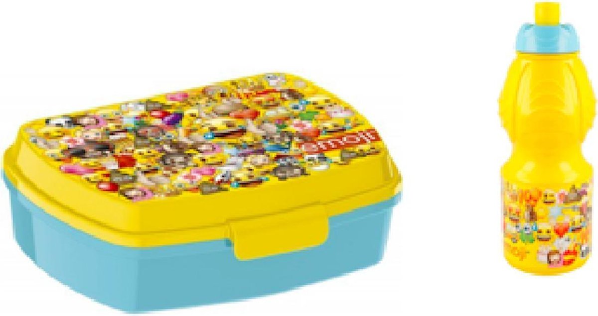 Emoji  brooddoos (17 cm - 13 cm - 6 cm) + Drinkfles (18 cm hoog - 400 ml)