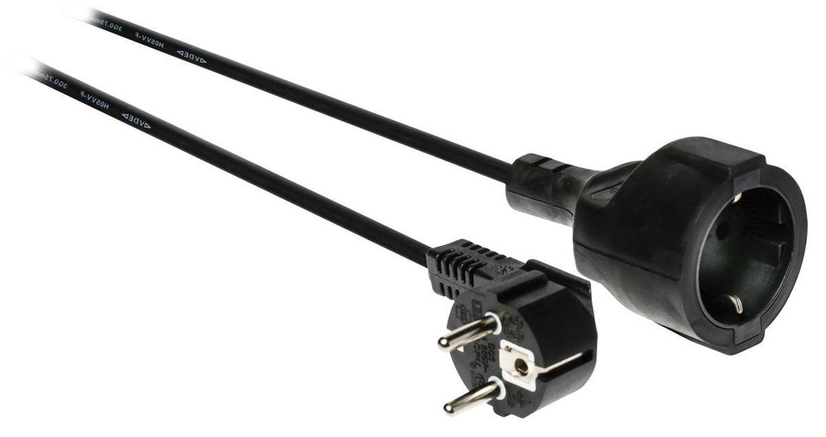 Schuko Power Extension Cable Angled Schuko Male - Schuko Female 2.00 m Black