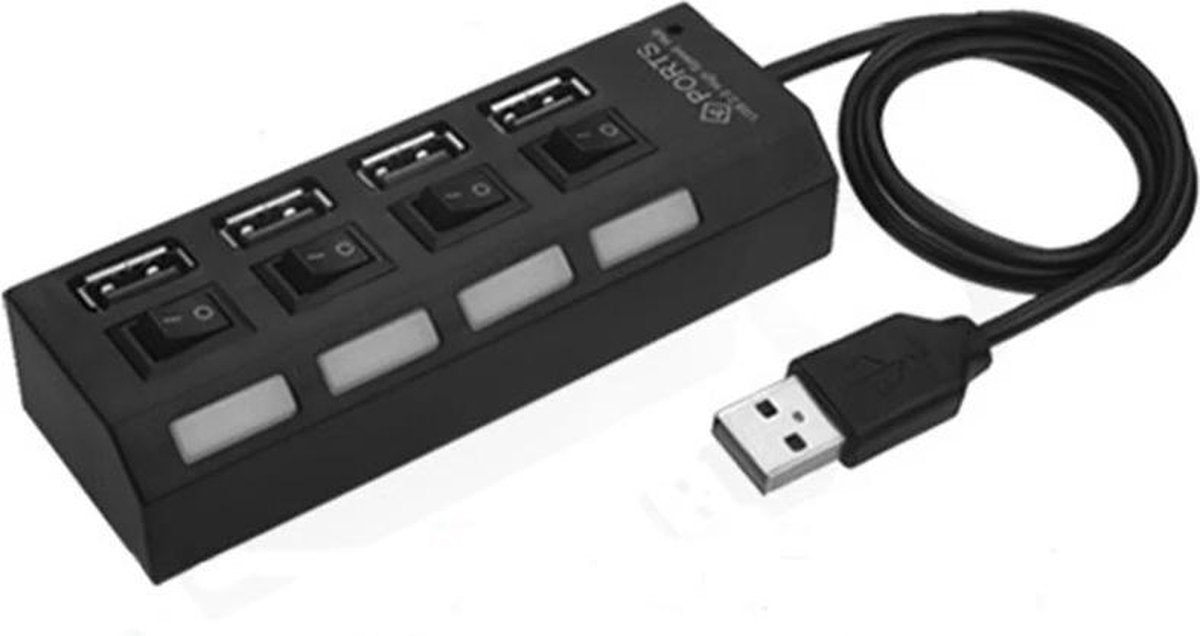 LOUZIR 4 Poort Multi USB 2.0 Hub Splitter Verdeler Switch - Voor Laptop / Apple Mac / Macbook & Windows - Met LED Verlichting