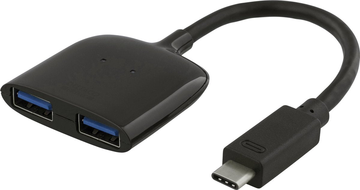 Deltaco USBC-HUB4 USB-C mini hub met 2 x USB 3.1 USB-A poorten zwart