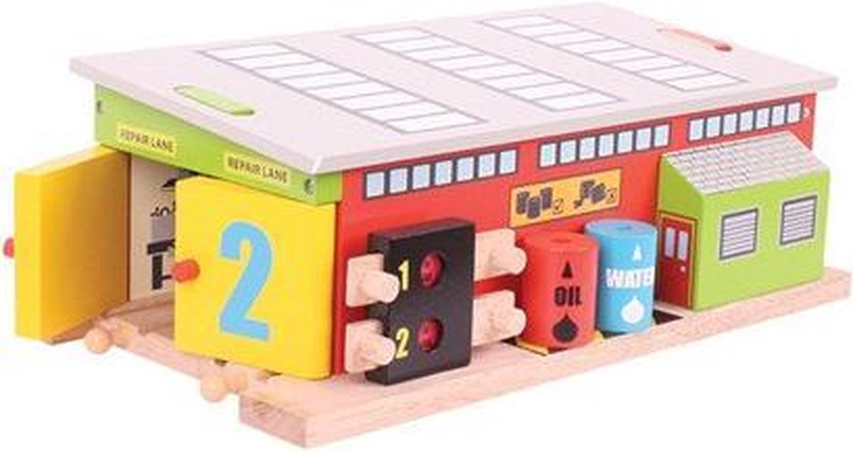 BIGJIGS Treinset Treinbaan Reparatieloods - Hout