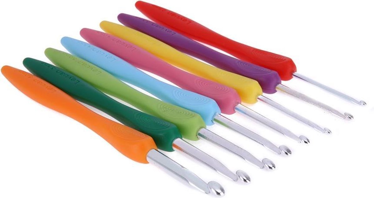 Medicca - Haaknaaldenset - Ergonomische Haaknaaldenset - 8 Delig - Crochet Set - Breien - Breiset - Soft Grip - Kleurrijk - 8 Stuk