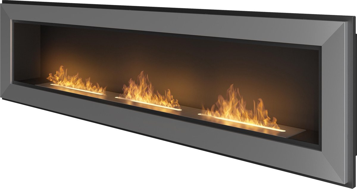 Bio ethanol haard - met glasplaat - 180 x 49 cm - sfeerhaard-BRANDTIJD 4uur-nbouwhaard - inox- Infire