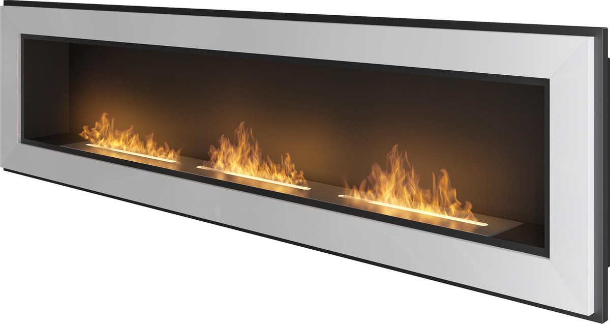 Bio ethanol haard - met glasplaat - 180 x 49 cm - sfeerhaard-  BRANDTIJD 4uur-inbouwhaard  -wit- Infire