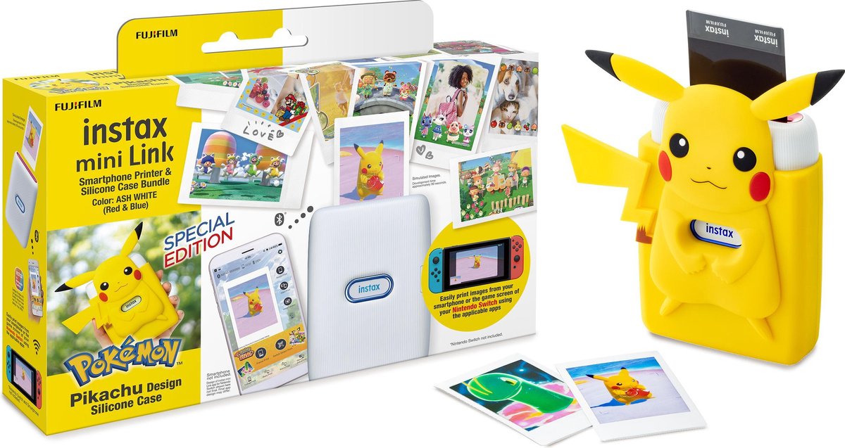 Fujifilm Instax Mini Link - Mobiele Fotoprinter - Pikachu Case Bundel - Geel