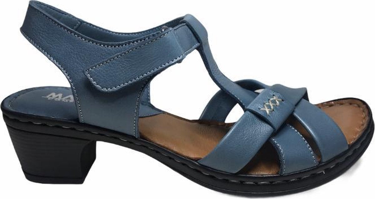 manlisa velcro 6 cm hakje lederen comfort sandalen S-103-S-064 jeans blauw mt 39