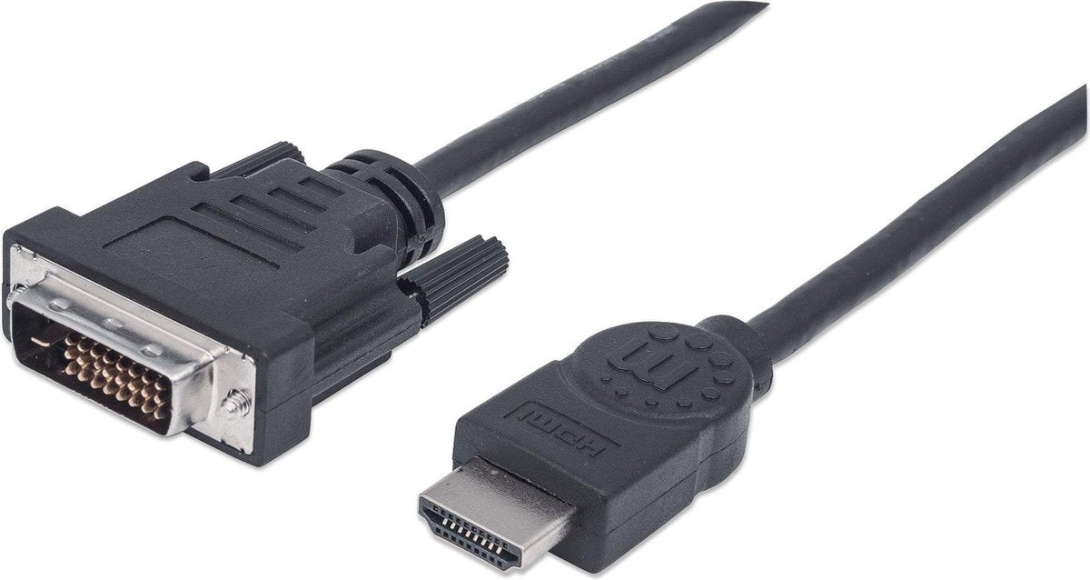 Manhattan HDMI / DVI Aansluitkabel 1.80 m 372503-CG Schroefbaar Zwart [1x HDMI-stekker - 1x DVI-stekker 24+1-polig]