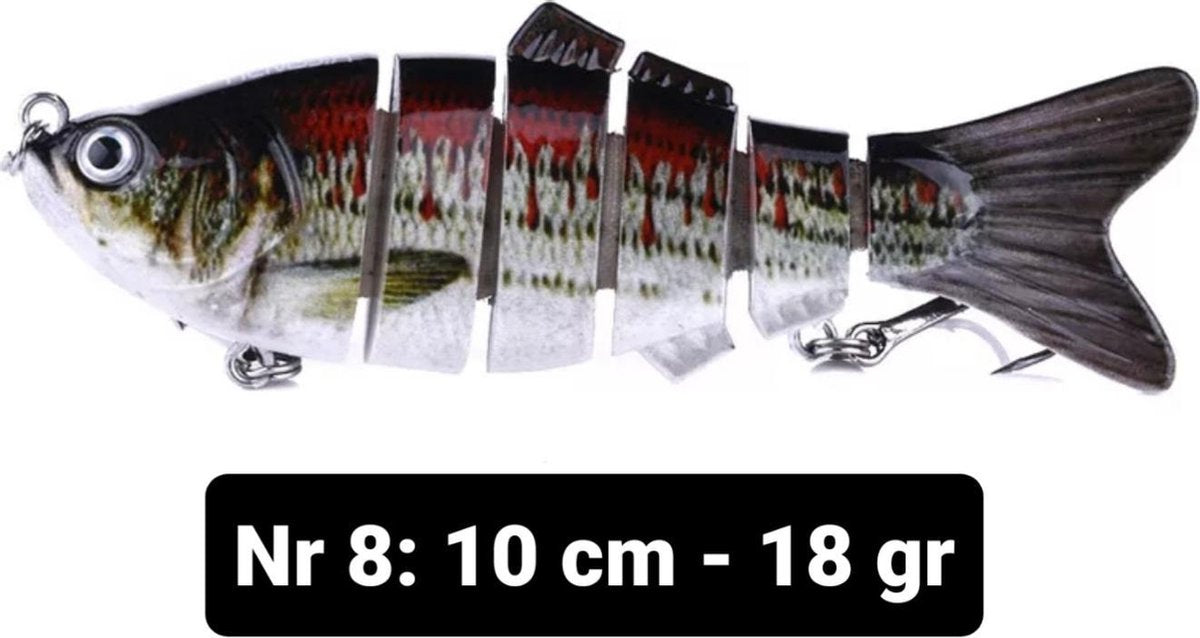 Realistische kunstaas "Multiplaza" met 6 swimbait - segmenten 10 cm - 18 gram - Lokaas - Hengelsport - vissen - snoek - 3d ogen - levendig -