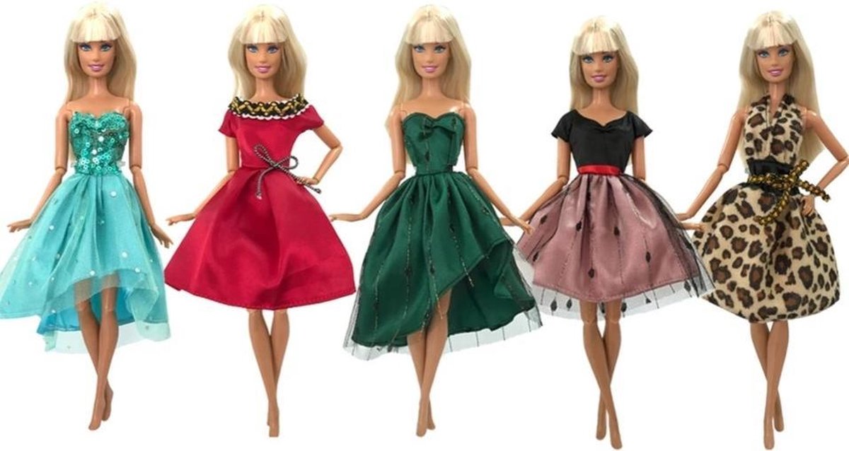 Poppenkleertjes - Geschikt voor Barbie - Set van 5 luxe jurken - Kleding voor modepoppen - Jurkjes