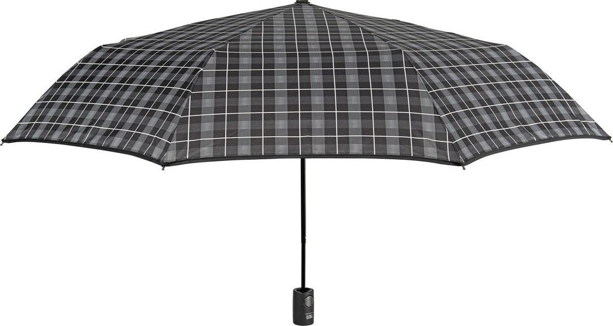 Perletti Mini-paraplu Geruit Heren 104 Cm Microvezel Grijs