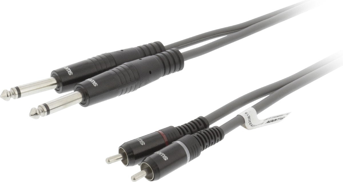 Sweex SWOP23320E50 Stereo Audiokabel 2x 6.35 Mm Male - 2x Rca Male 5.0 M Donkergrijs