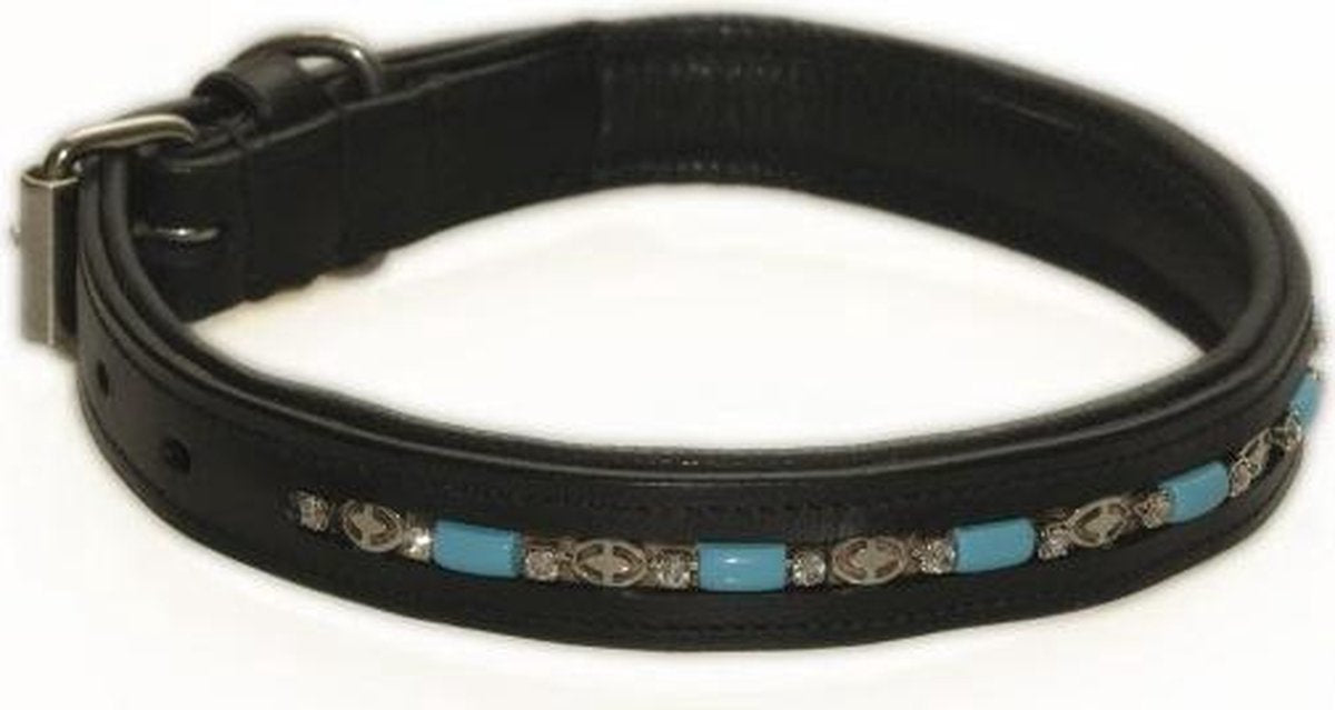 Hondenhalsband versierd met blauwe steentjes zwart 65 cm