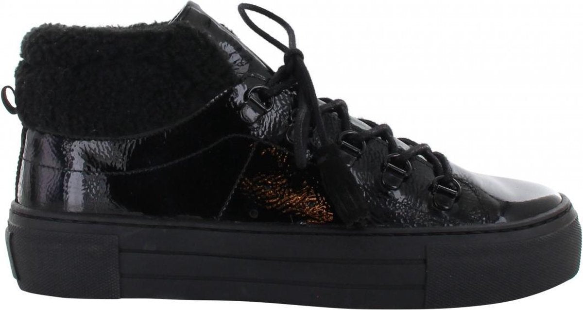Tango | Katja 44-b black patent/fur high sneaker - black sole | Maat: 39
