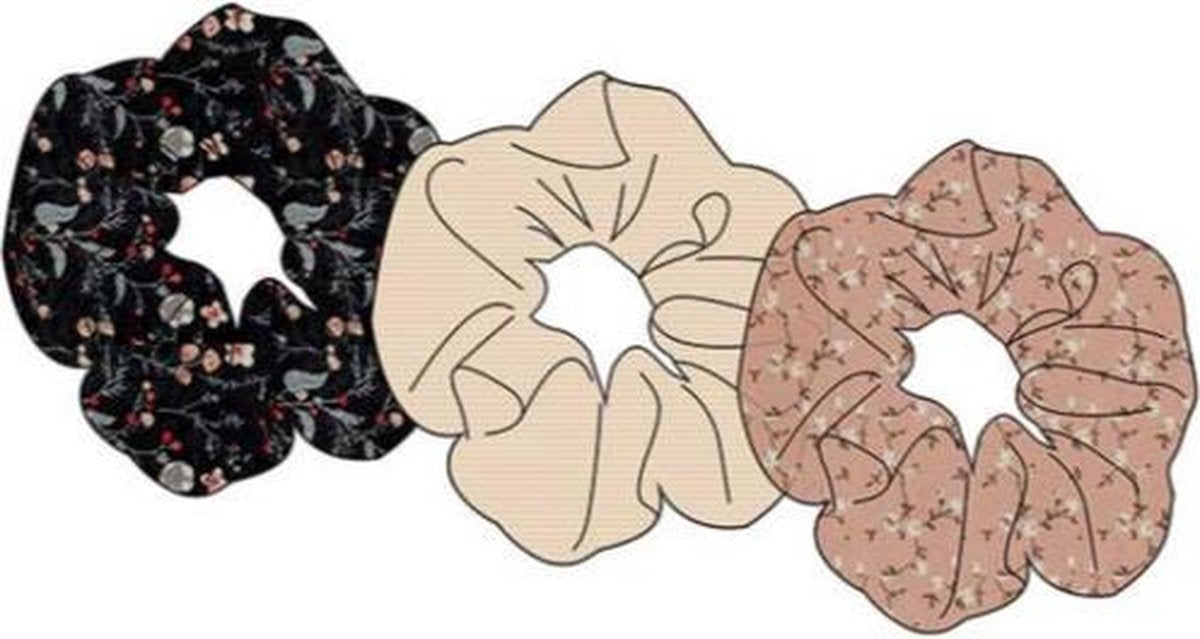 Sarlini Haarelastiek Scrunchies Zwart / Roze | 3 stuks