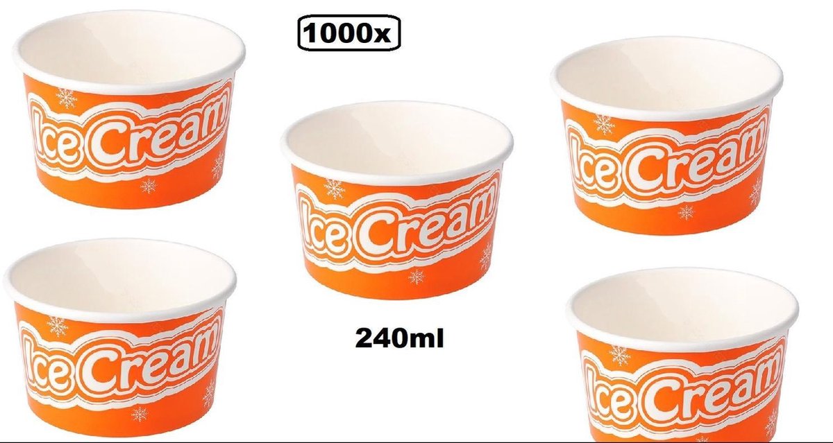 1000x IJsbeker IceCream 240ml oranje karton - schepijs softijs ijsje zomer