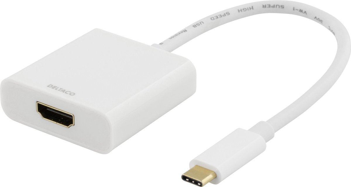 DELTACO USBC-HDMI7 USB-C naar HDMI adapter - UltraHD 4K 30Hz - Wit