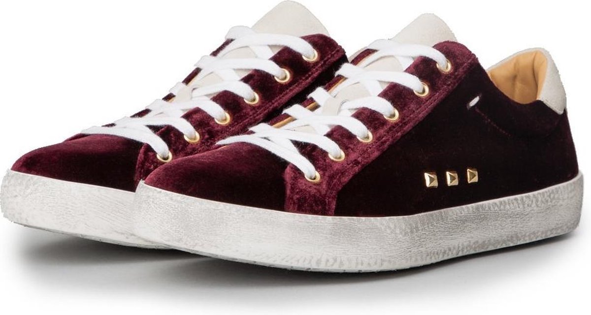 KUNOKA Alex velvet burgundy - Sneakers Dames - maat 40 - Wit Bordeau