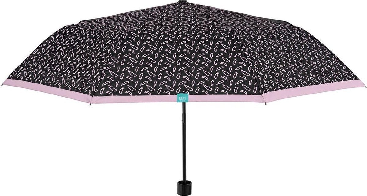 Perletti Paraplu Veertjesprint Dames 97 Cm Microvezel Zwart