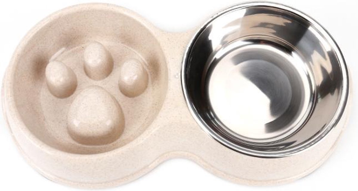 Dubbele Voerbak – Anti Schrok Voerbak – Anti Schrok Bak – Slowfeeder Hond– Slow Feeder – Naturel