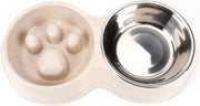 Dubbele Voerbak – Anti Schrok Voerbak – Anti Schrok Bak – Slowfeeder Hond– Slow Feeder – Naturel
