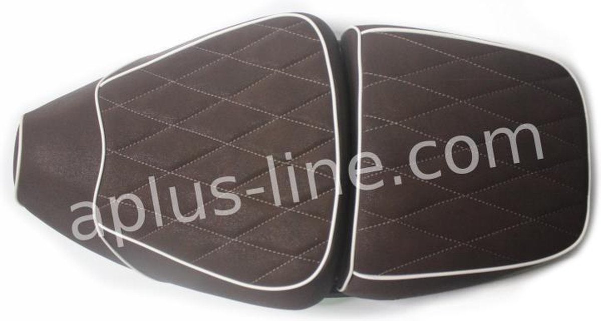 Aplus uniek zadel bruin met witte bies duo seat vespa lx/s look alike riva btc la souris agm