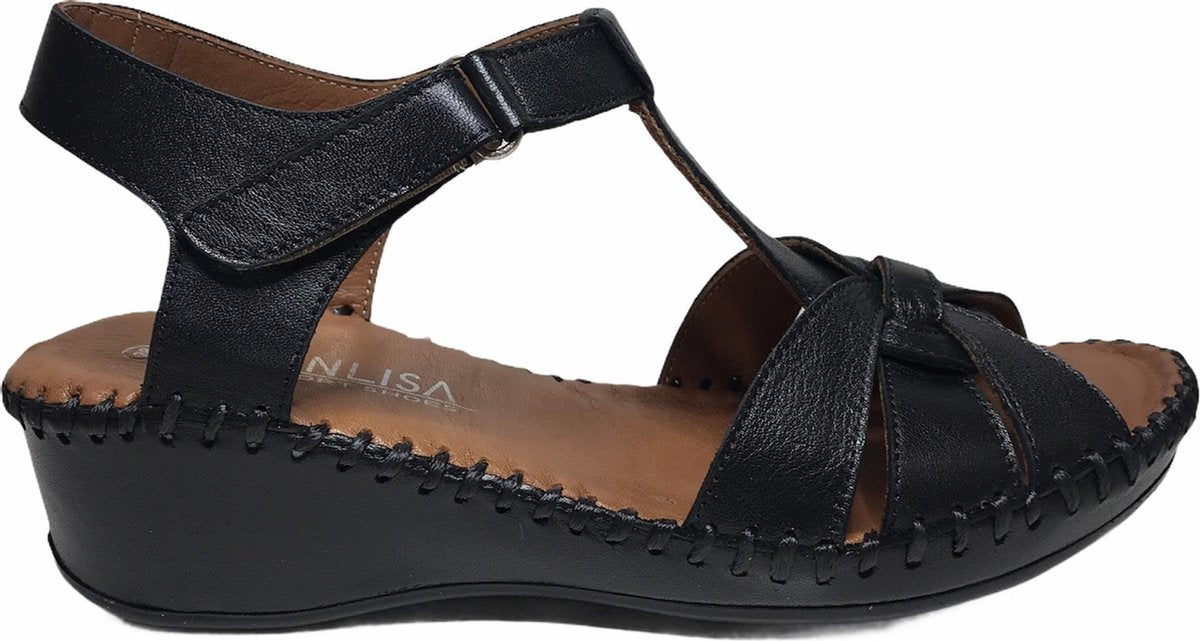 Manlisa velcro 5 cm sleehak lederen comfort sandalen S147-20-1915 zwart 41