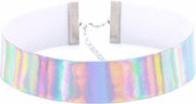 KIMU iridescent choker zilver - holografische ketting halsband collar
