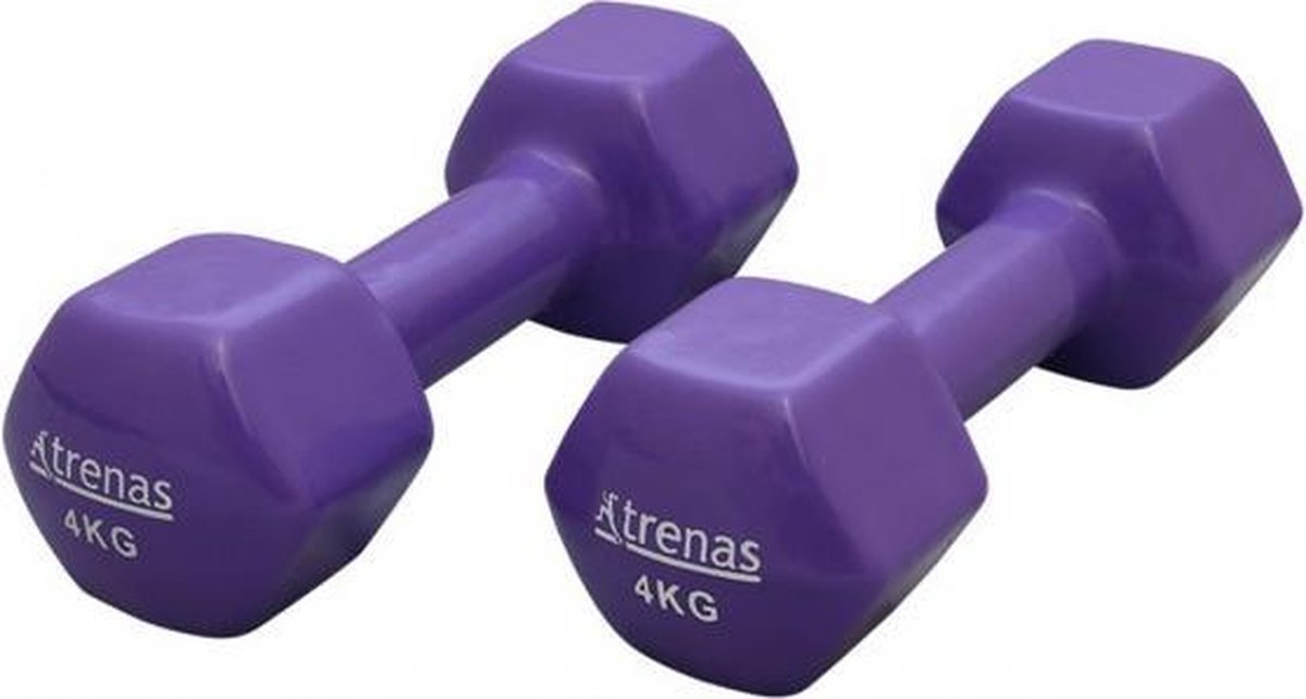 Trenas Aerobic Dumbbells - Vinyl Dumbells - Dumbbellset - Vinyl set - 8 kg - 2 x 4 kg - Paars