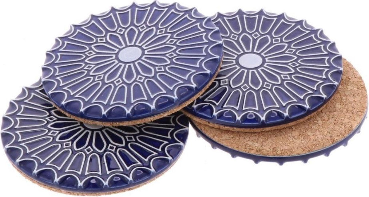 Batalha - set 4 luxe onderzetters van keramiek en kurk - donkerblauw