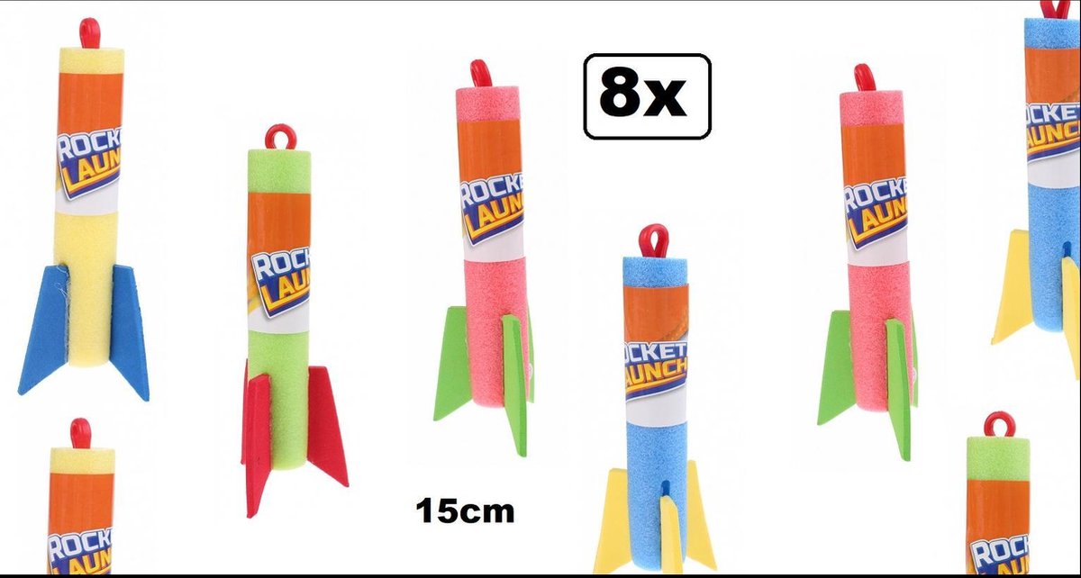 8x Rocket Launch raket 15 cm assortie - raket lanceer speelgoed buiten