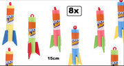 8x Rocket Launch raket 15 cm assortie - raket lanceer speelgoed buiten