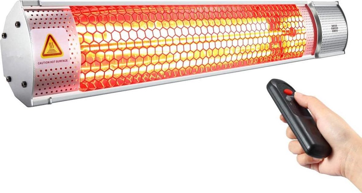 ICQN Infrarood Terraskachel met Afstandsbediening - 2000 Watt - 2 verwarmingsniveaus - In hoogte verstelbaar statief - Stralingsverwarmer voor tuin en balkon