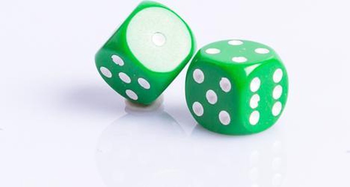 6 Vlakken Dobbelsteen Groen met Witte Stippen 16mm Set van 12