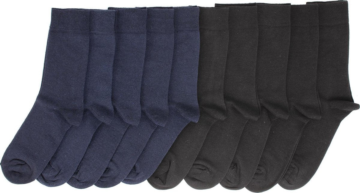 Zwarte sokken / Blauwe sokken - Heren sokken - 10 paar - Normale sokken - Multipack Heren Maat 39-42