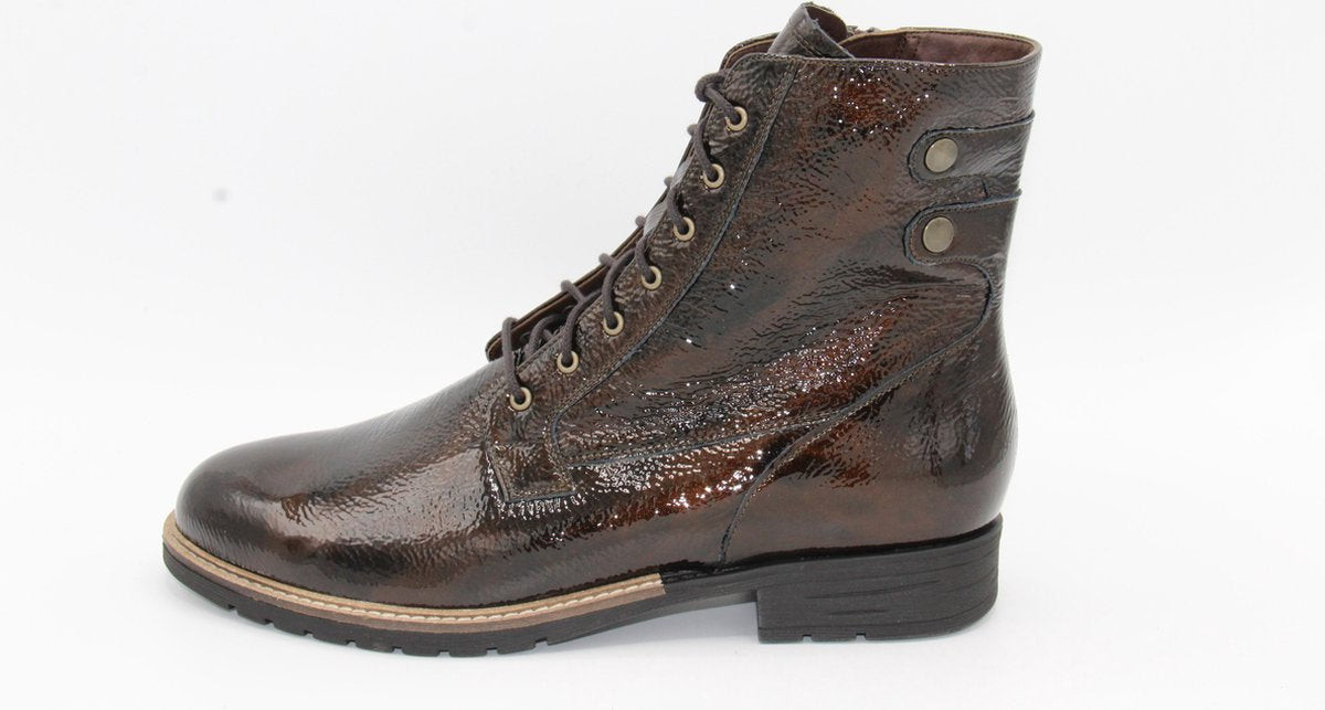 Durea- bruine lak lederen veter laars/ biker boot- H- maat 39