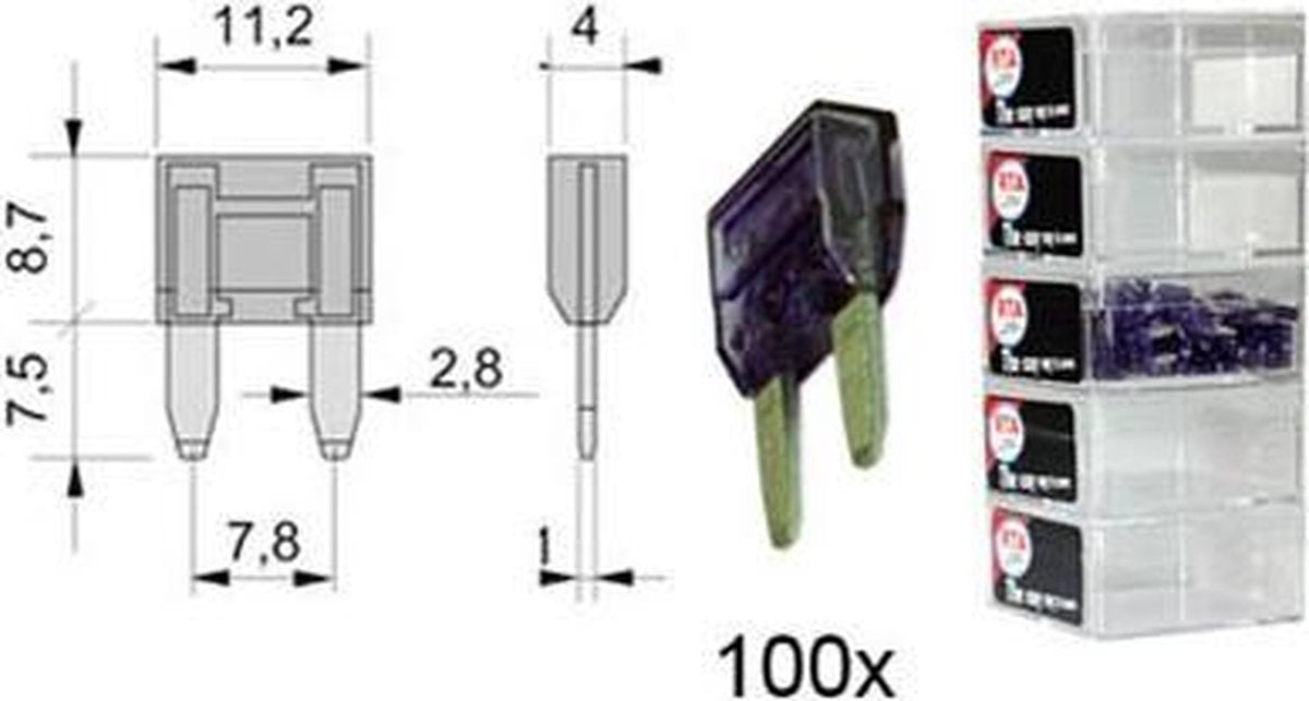 steekzekering MINI 3A VIOLET 100 stuks in een doosje