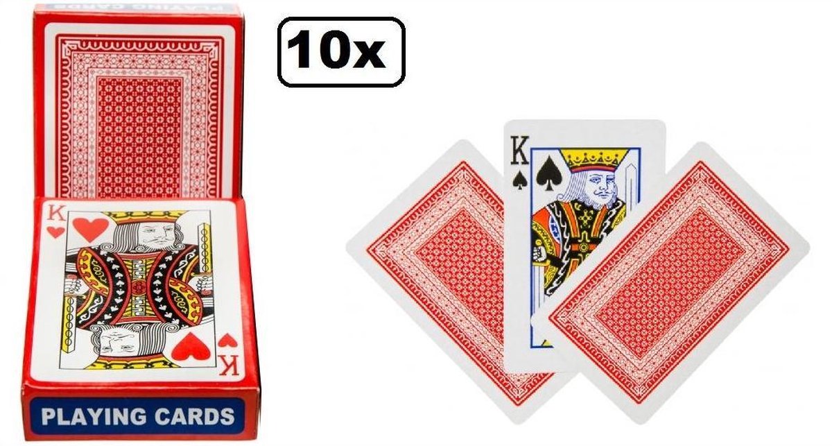 10x Speelkaarten set rood/blauw - klaverjassen bridge hartenjagen spel kaarten