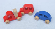 set van 3 houten (grijp)auto's