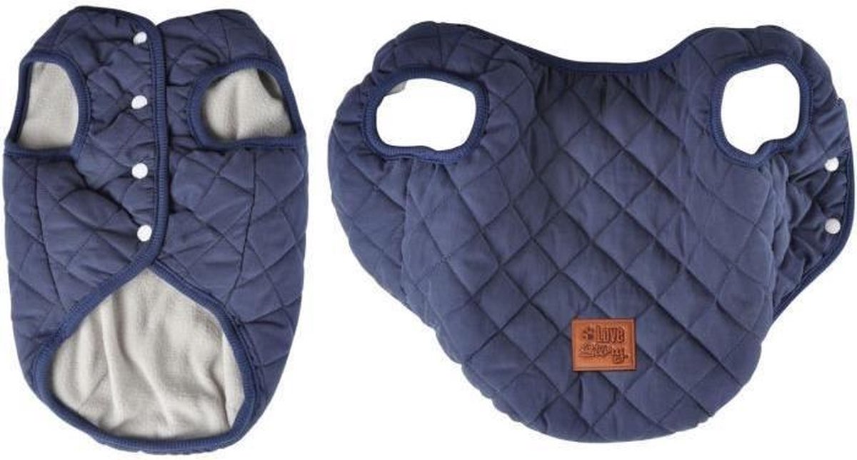 James pufferjack - Dubbel fleece van gewatteerd polyester - 30 cm - Blauw - Voor honden