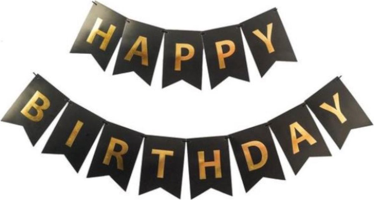 Happy Birthday Slinger Feestversiering Zwart & Goud Decoratie