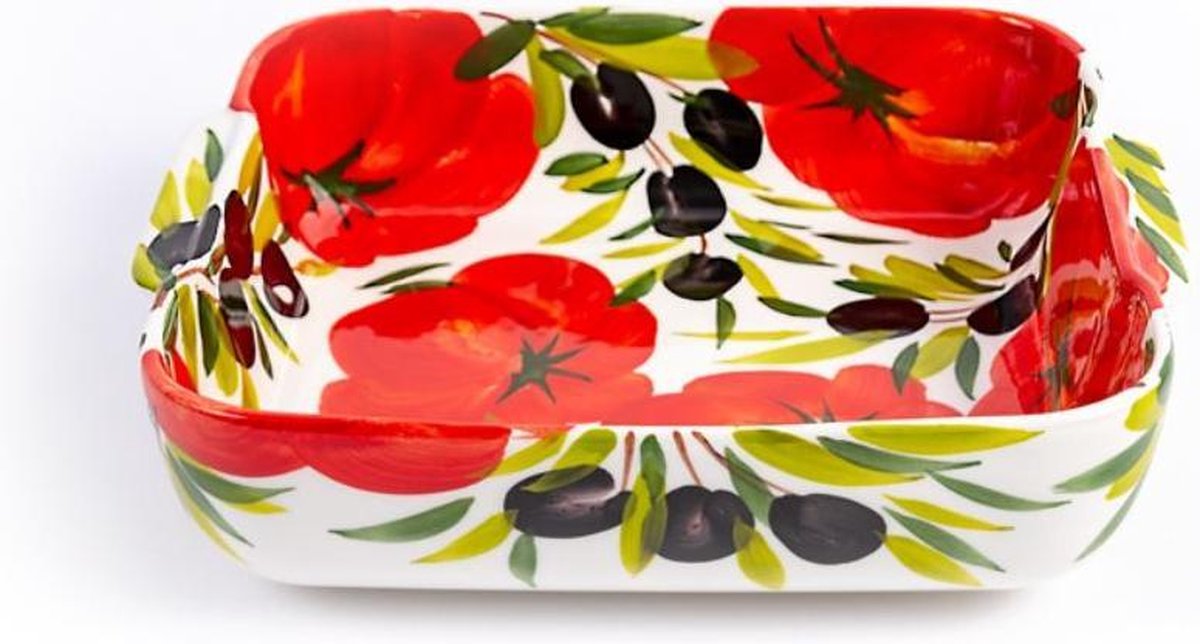 Vierkante ovenschaal tomaat en olijven 24 x 24 cm | P086 | Piccobella