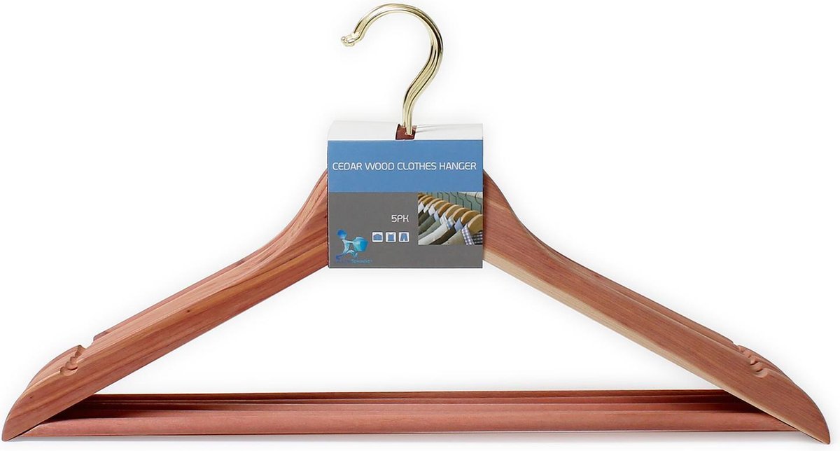 LaundrySpecialist® CEDERHOUTEN KLEDINGHANGER set van 5 stuks – Premium kwaliteit kledinghangers van Cederhout voor een natuurlijke bescherming tegen motten en insecten – Afm. 44
