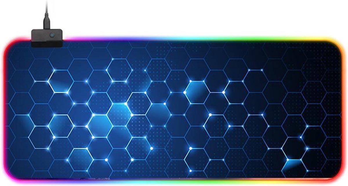 RGB Gaming Muismat XXL (80x30) | LED Verlichting Muismat | Anti-Slip | Waterproof | Extra Breed en Lang | Honingraat