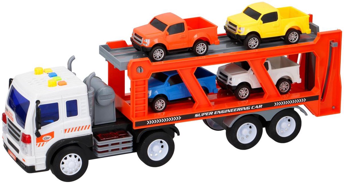 Gearbox Transporter Truck Met Geluid Oranje/wit 38 Cm