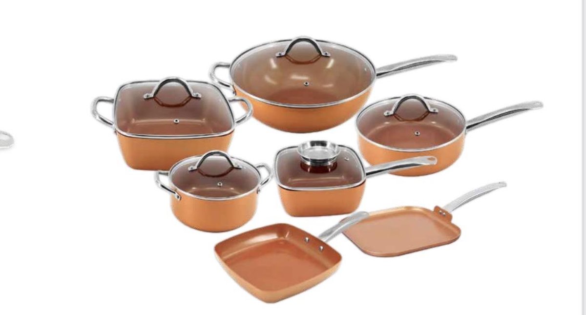S&P Copper Koper Pannenset Cookware Set inclusief glazen deksels alle warmtebronnen