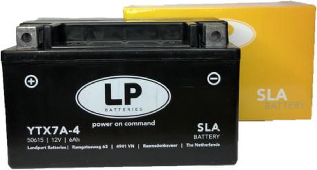 SLA Accu  - 12V 6A - voor 4 takt scooters (onderhoudsvrij) - (YTX7A-4)