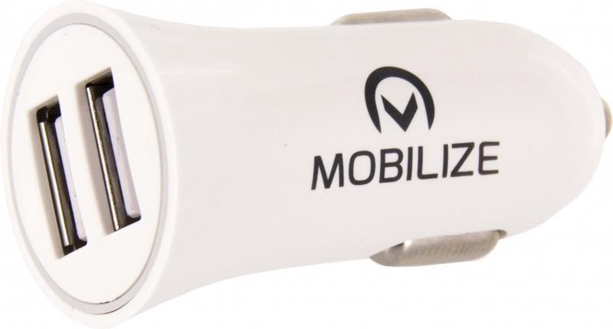 Mobilize Car Charger Dual USB 2.4A 12W + 1m USB-C Cable White