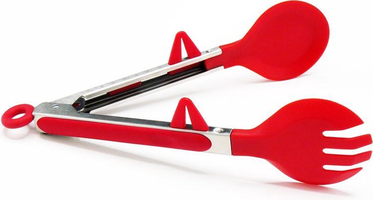 Doodadeals® Pro Spaghettitang – Pastatang – Serveertang – Keukentang – Rood / RVS – Lengte 26 cm