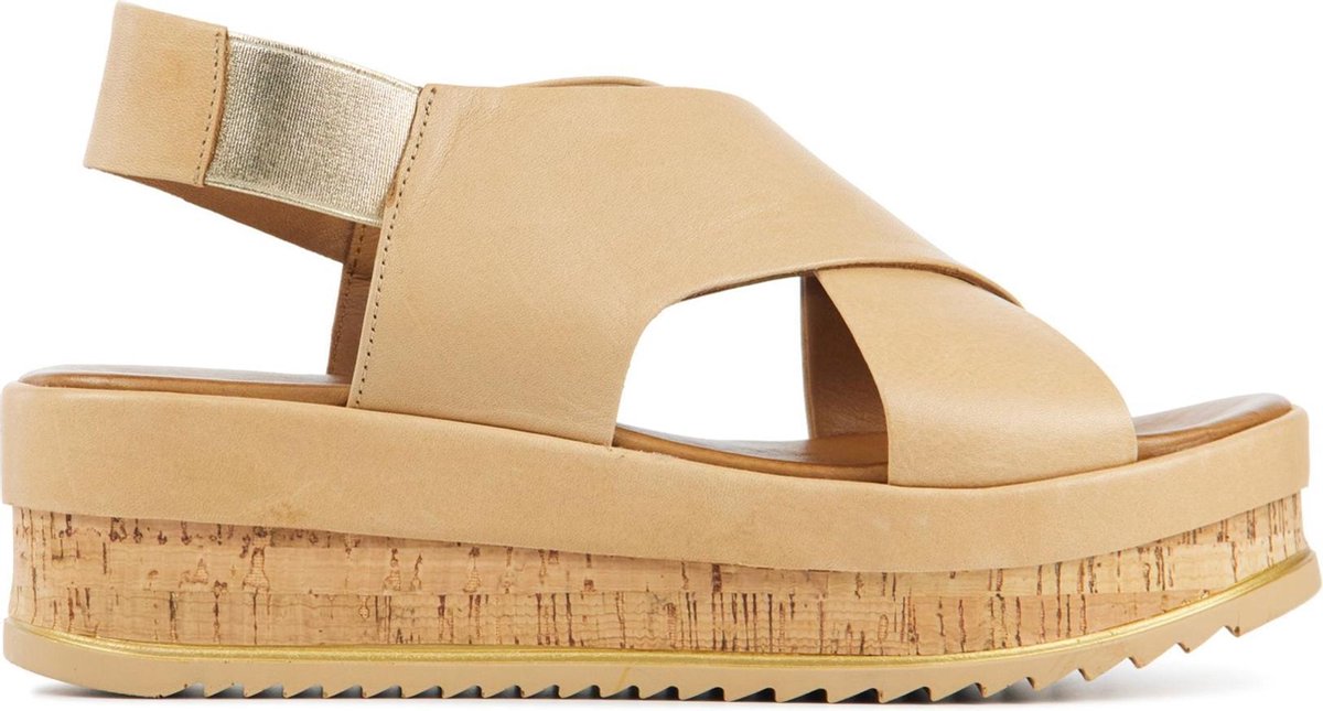 Lina Locchi Vrouwen Leren  Sandalen / Damesschoenen L1059 - Camel - Maat 41