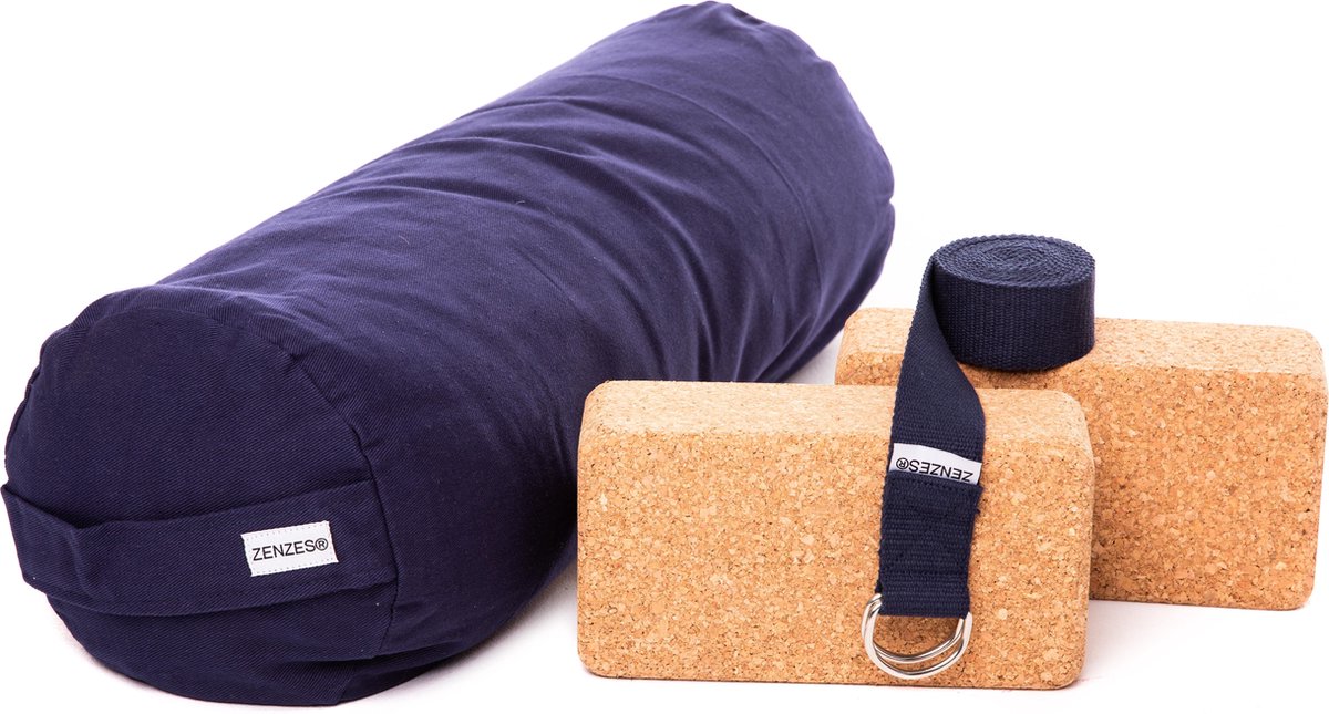 Zenzes PRO bolster met yogariem en 2 yogablokken - marine blauw